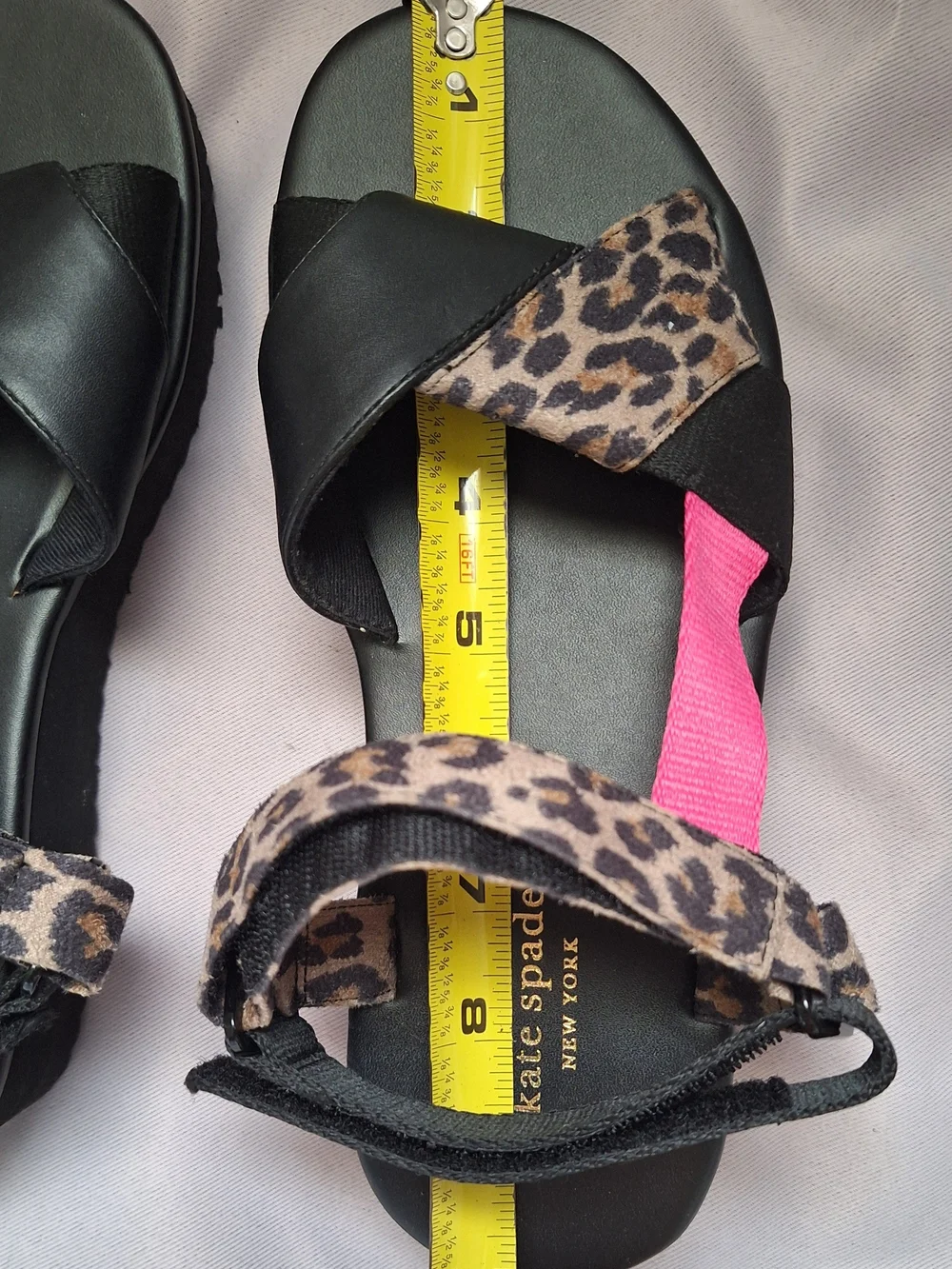 kate spade Black Leopard Print Sandals with Pink Accent